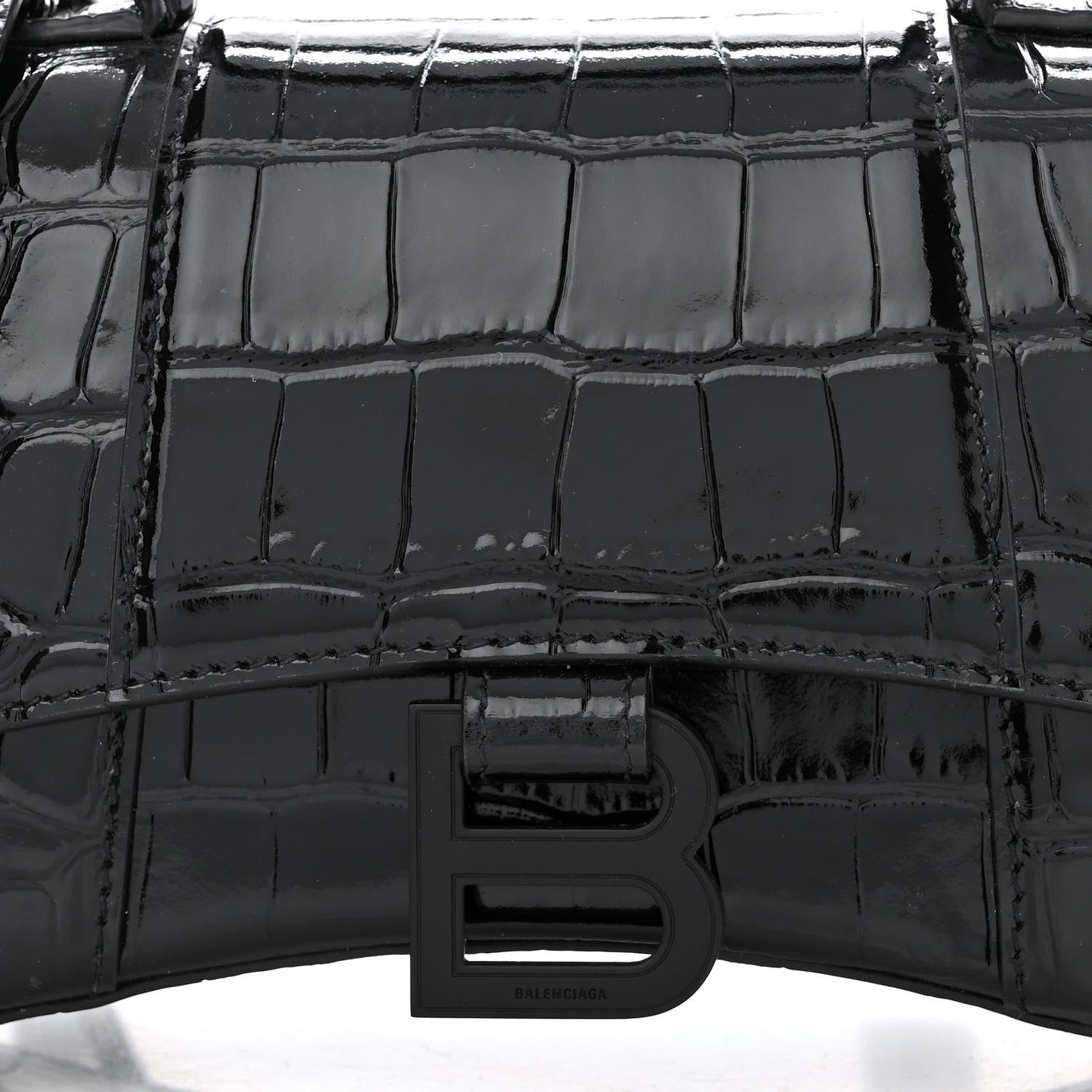Balenciaga Shiny Calfskin Monochrome Crocodile Embossed Hourglass Top Handle Bag XS Black 9 of 11