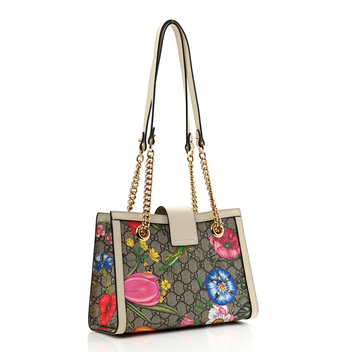 Gucci GG Supreme Monogram Flora Textured Calfskin Small Padlock Tote Beige Ebony Multicolor Mystic White 3 of 11