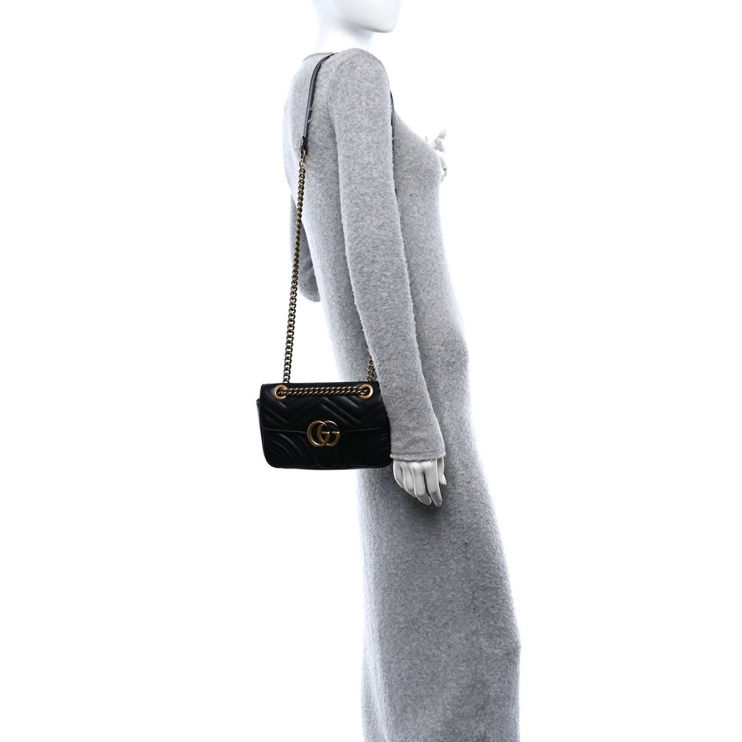 Calfskin Matelasse Mini GG Marmont Shoulder Bag Black