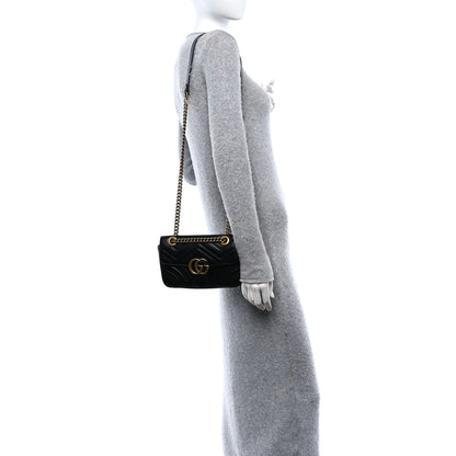 Gucci Calfskin Matelasse Mini GG Marmont Shoulder Bag Black 2 of 11