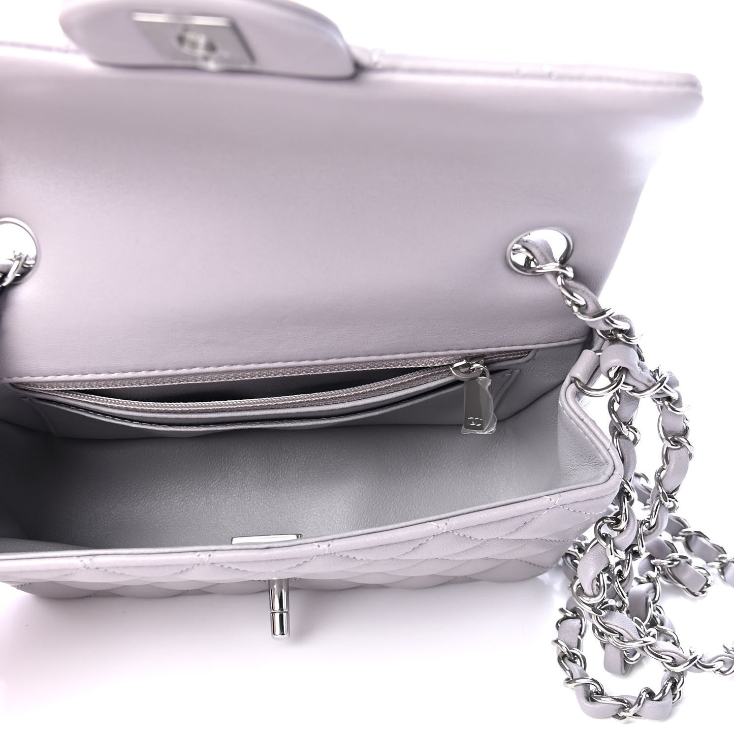 Lambskin Quilted Mini Rectangular Flap Grey