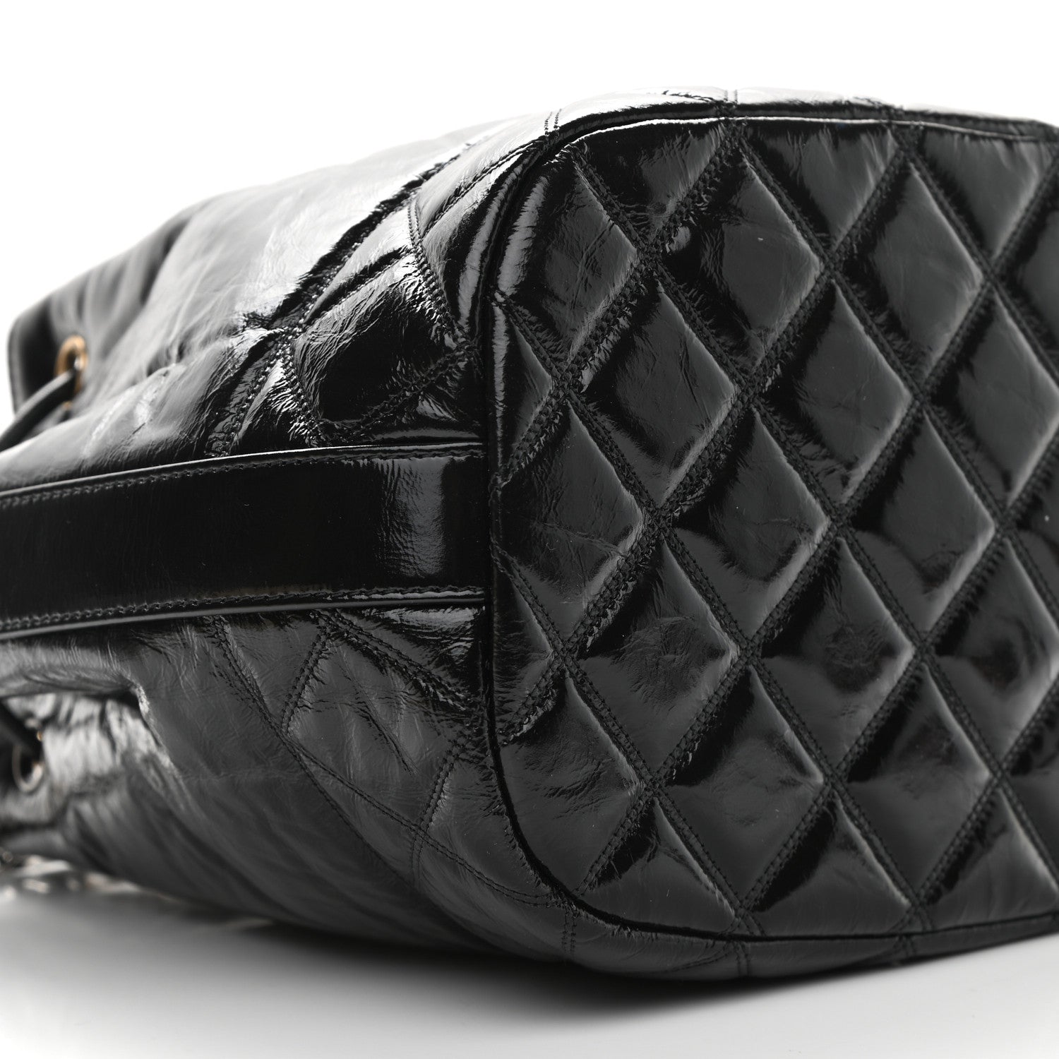 Chanel Shiny Aged Calfskin CC Chain Drawstring Bag Black 9 of 10
