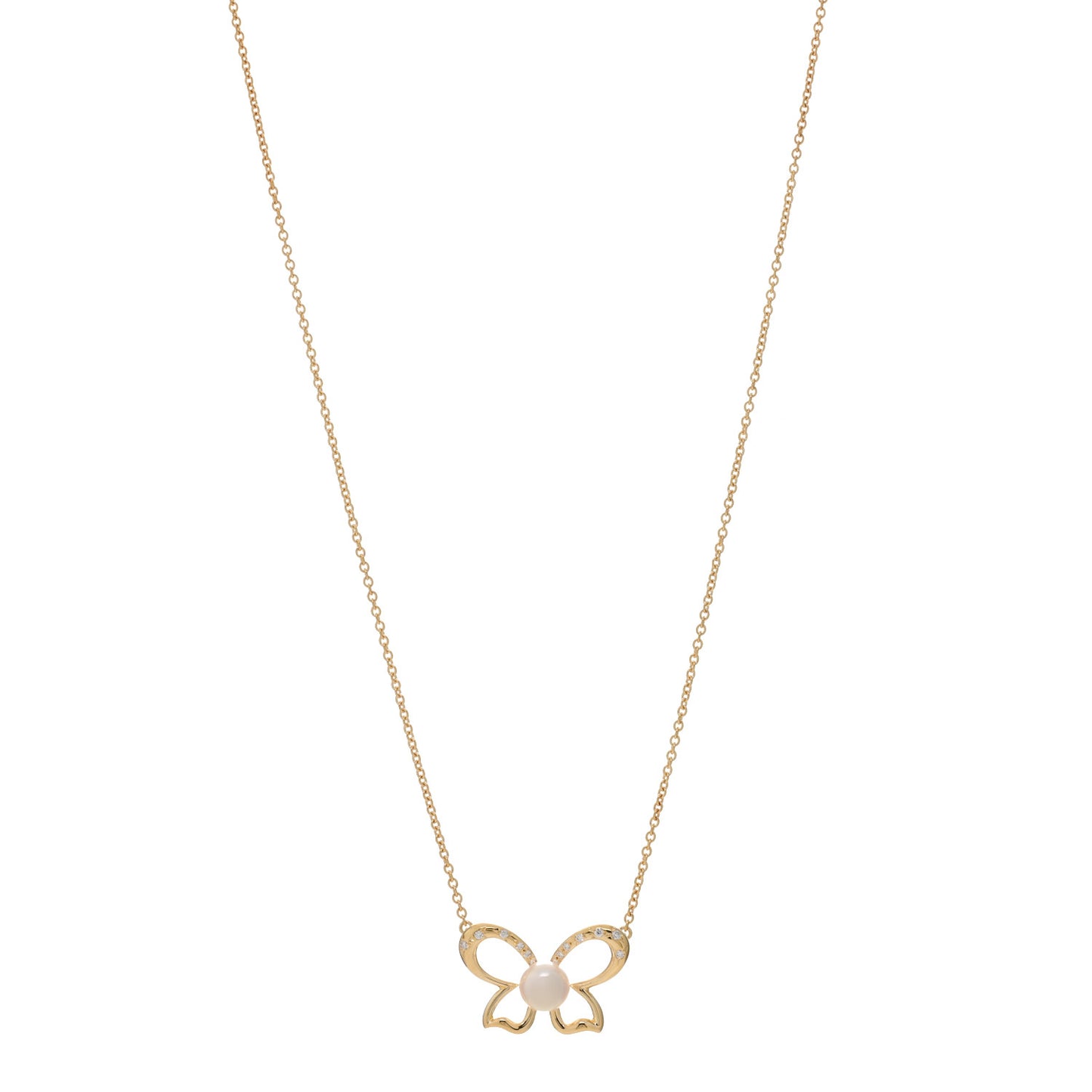 18K Yellow Gold Diamond Akoya Pearl 6.5mm Butterfly Necklace