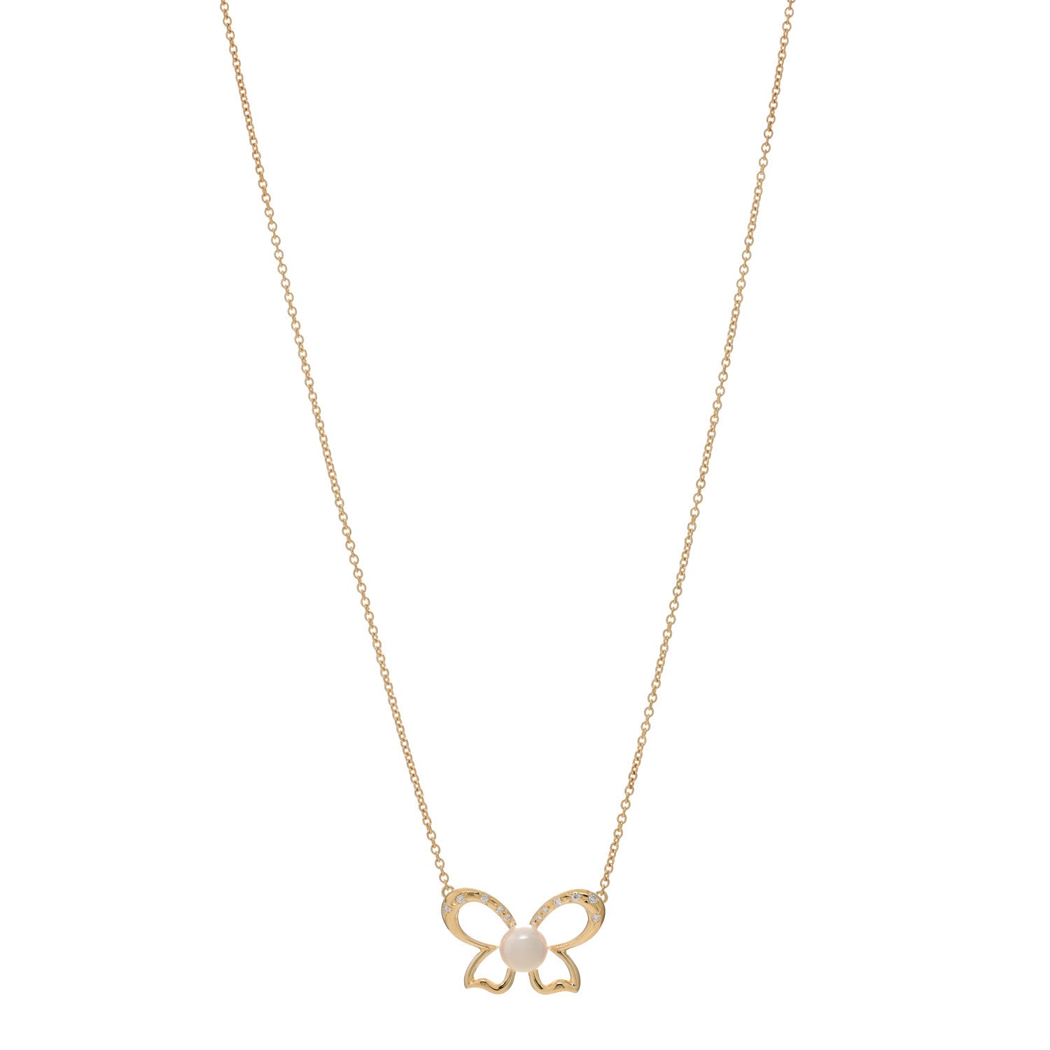 Mikimoto 18K Yellow Gold Diamond Akoya Pearl 6.5mm Butterfly Necklace 1 of 3