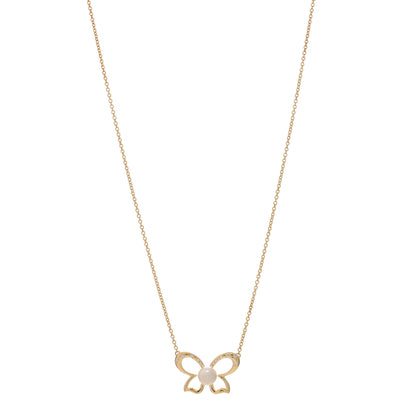 Mikimoto 18K Yellow Gold Diamond Akoya Pearl 6.5mm Butterfly Necklace 1 of 3