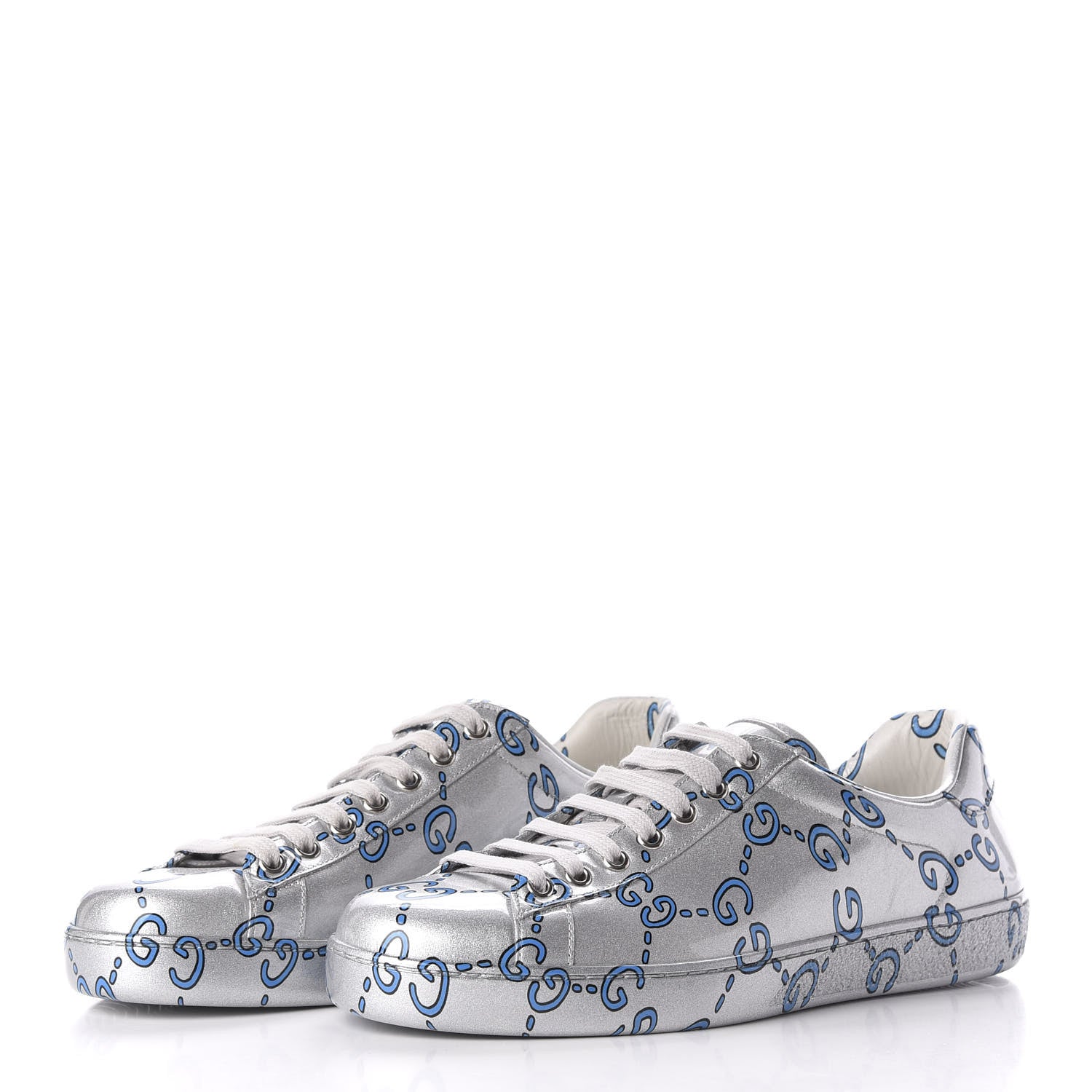 Gucci Miro Rubber Wax GucciGhost Print Mens New Ace Sneakers 7 Silver 2 of 9