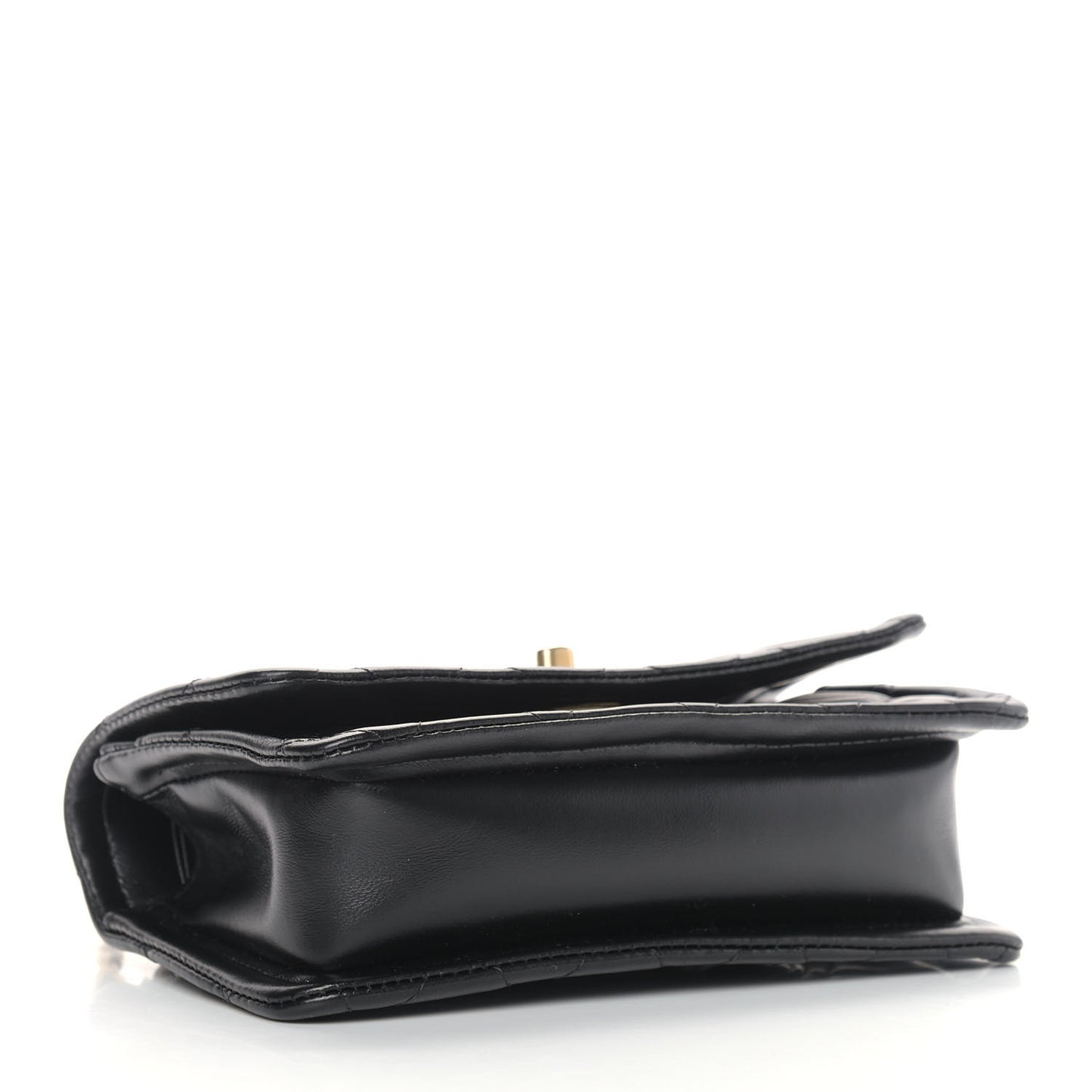 Shiny Lambskin Quilted Mini Flap Black