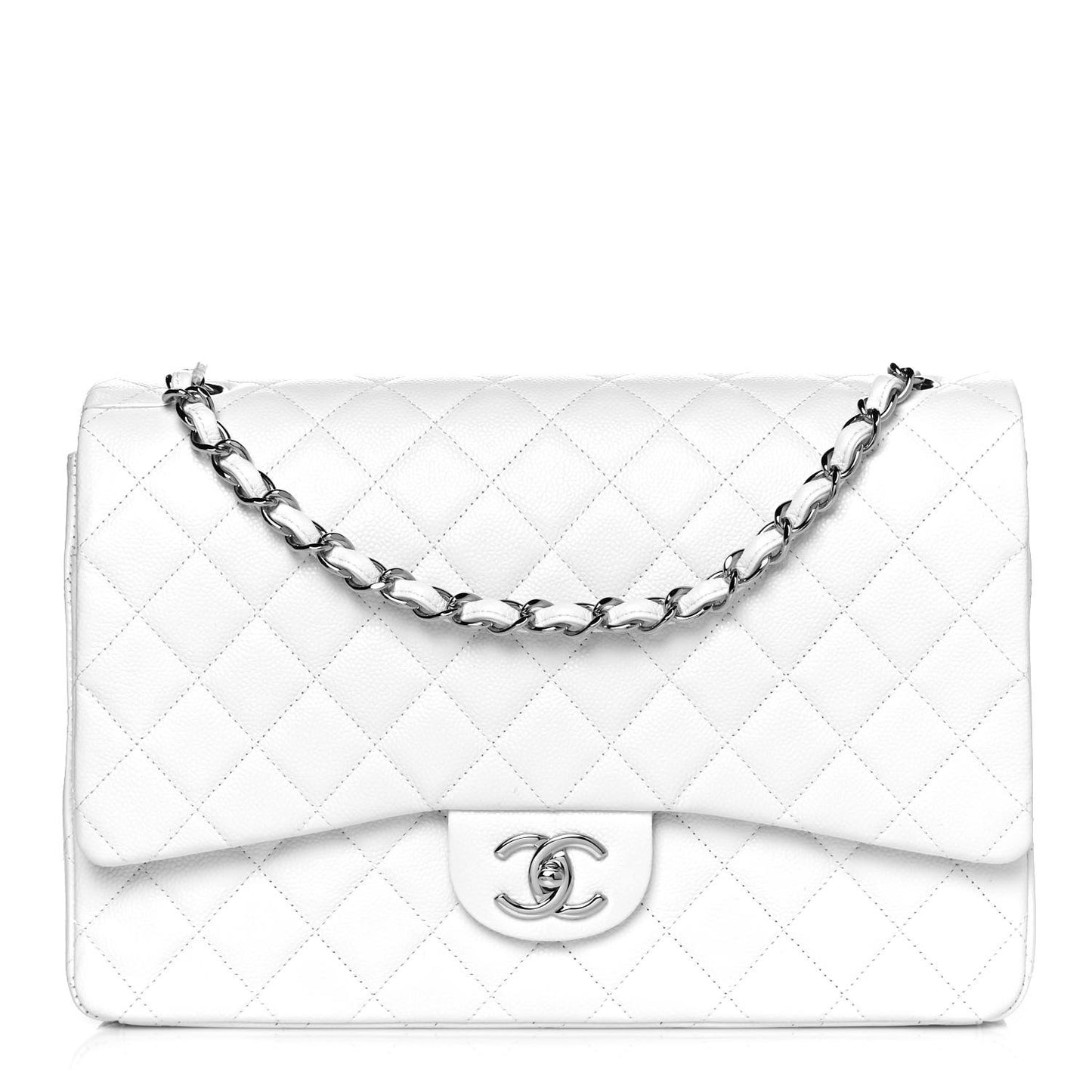 Caviar Quilted Maxi Double Flap White