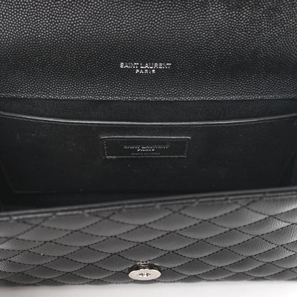 Saint Laurent Grain De Poudre Textured Mixed Matelasse Triquilt Medium Monogram Satchel Black 6 of 9