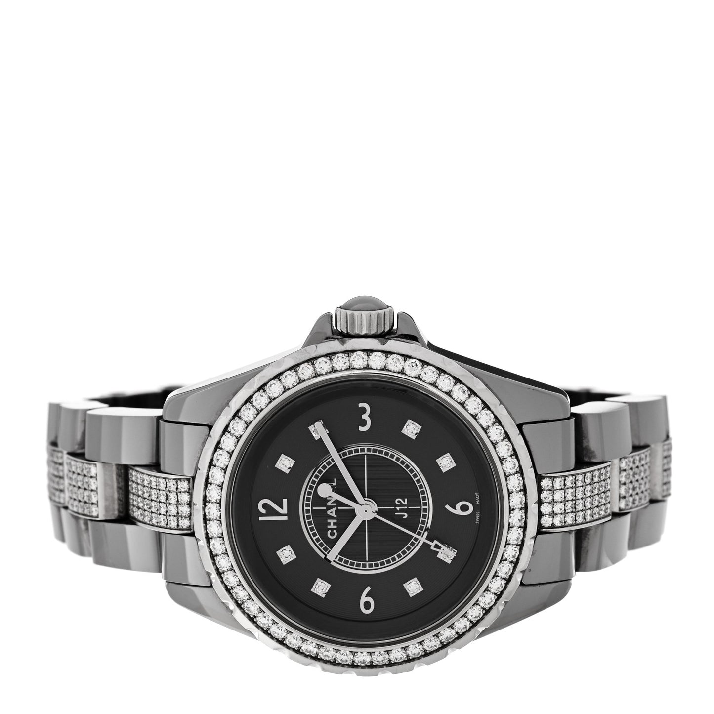 Stainless Steel Ceramic Diamond 33mm J12 Quartz Watch Grey