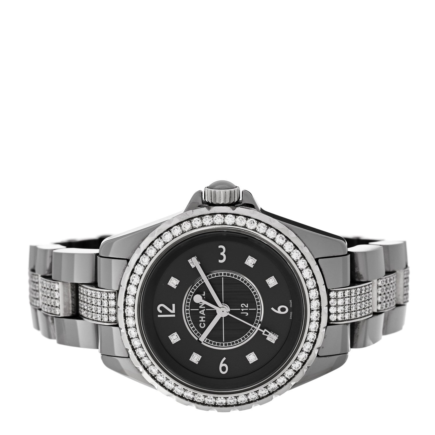 Chanel Stainless Steel Ceramic Diamond 33mm J12 Quartz Watch Grey 2 of 5