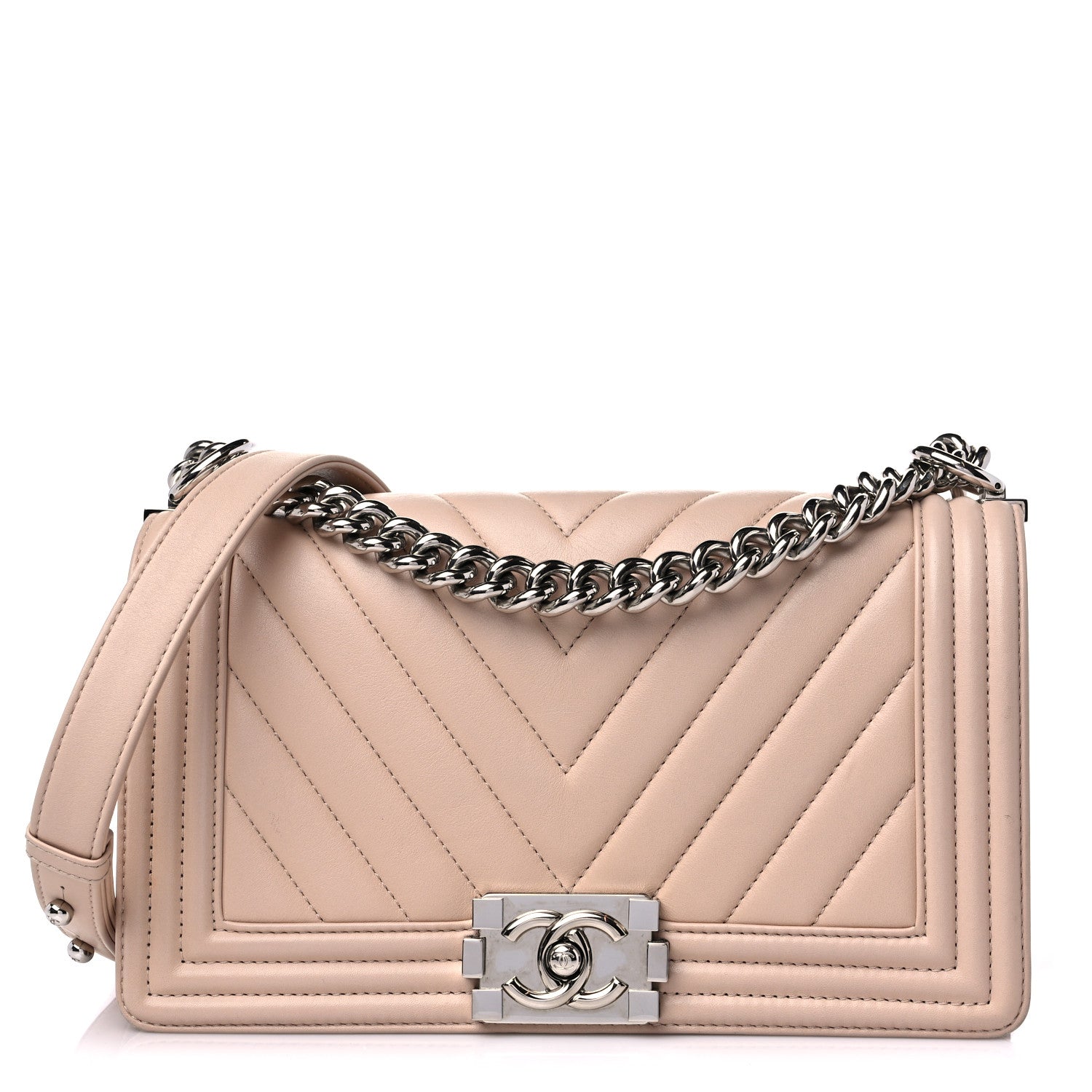 Chanel Lambskin Chevron Quilted Medium Boy Flap Beige 1 of 14