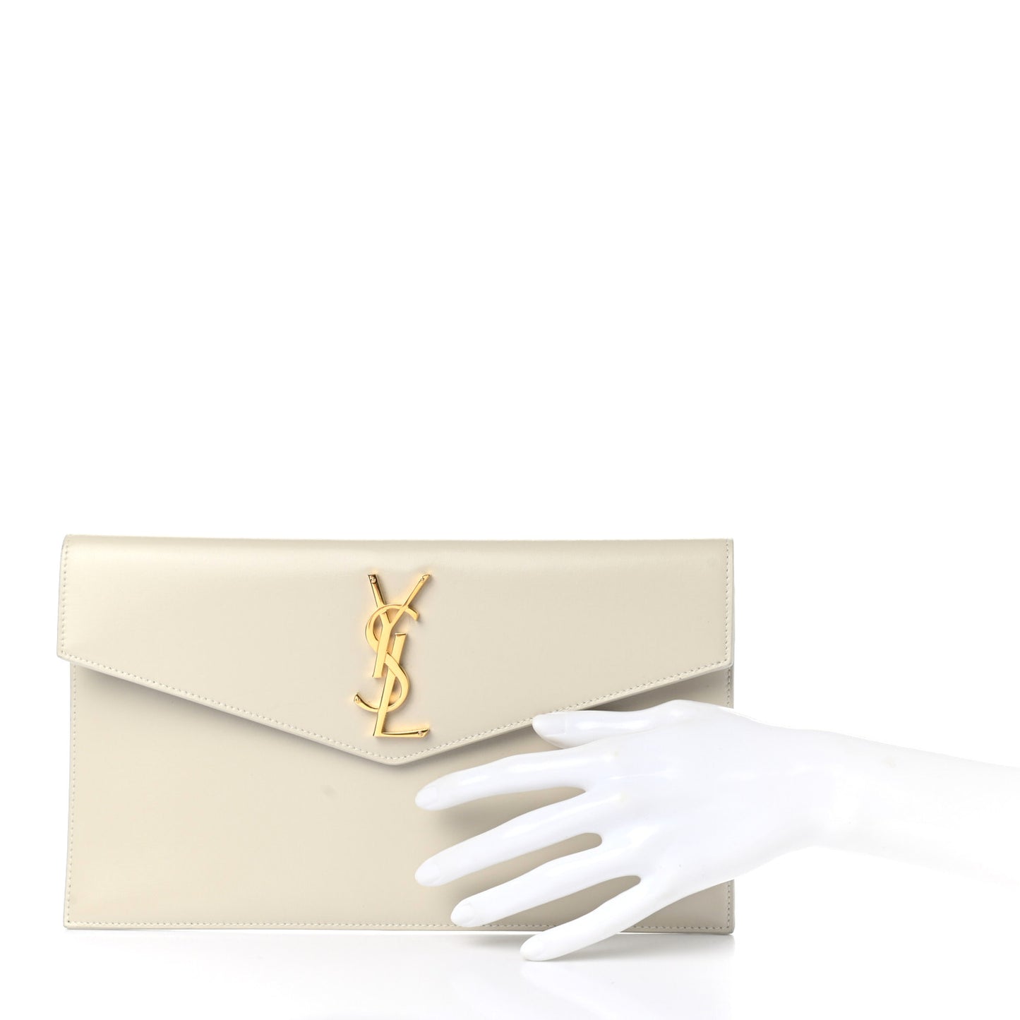 Smooth Shiny Calfskin Uptown Pouch Crema Soft