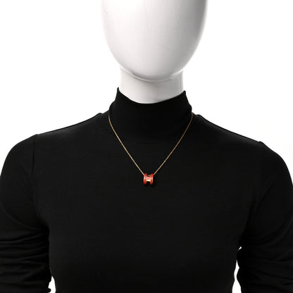 Hermes Lacquered Gold Pop H Pendant Necklace Rouge Vif 2 of 8