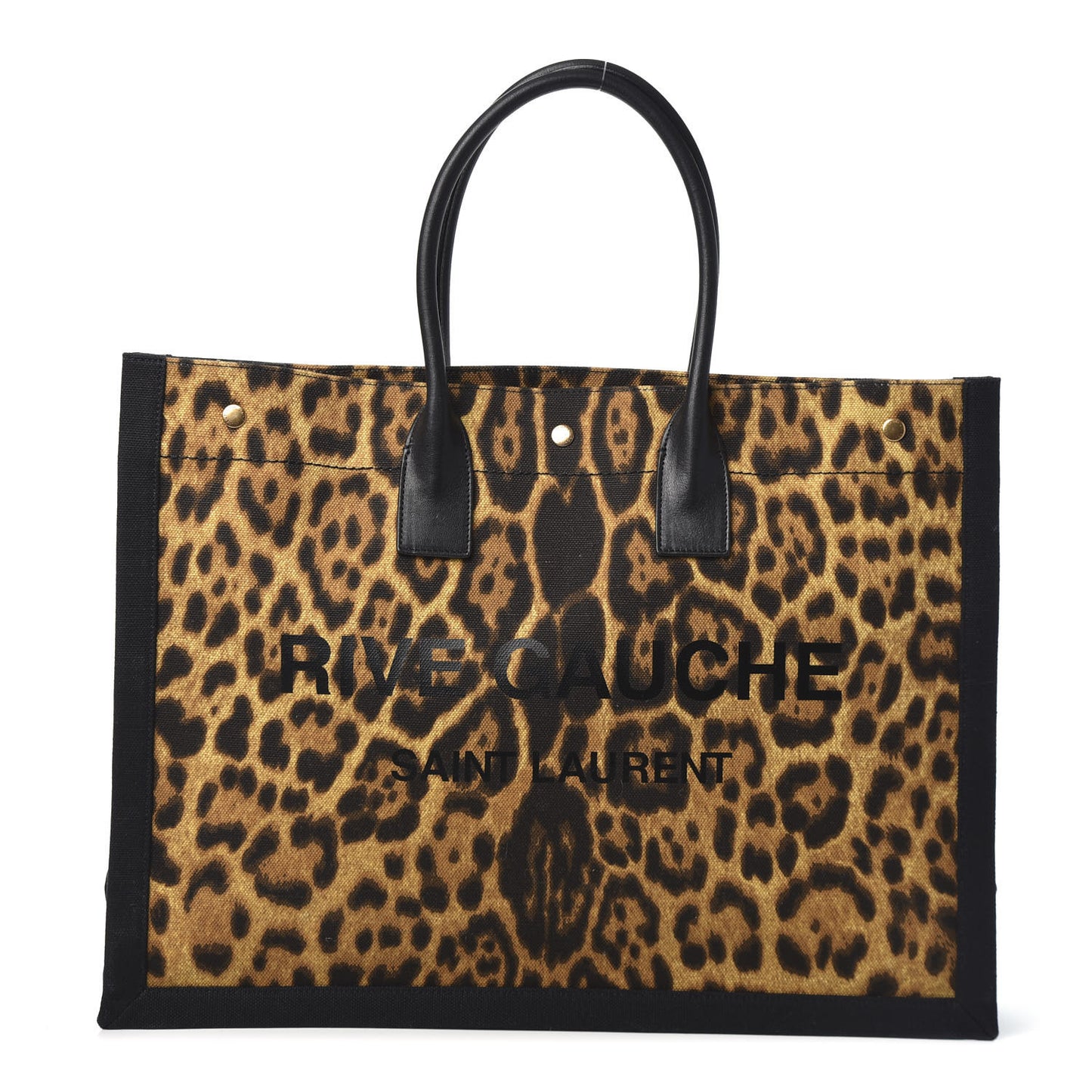 Canvas Calfskin Leopard Print Rive Gauche Noe Tote Natural Black