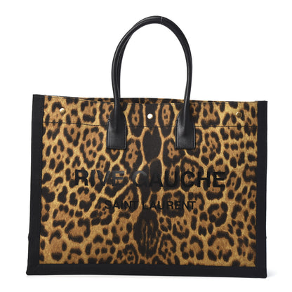 Saint Laurent Canvas Calfskin Leopard Print Rive Gauche Noe Tote Natural Black 1 of 9