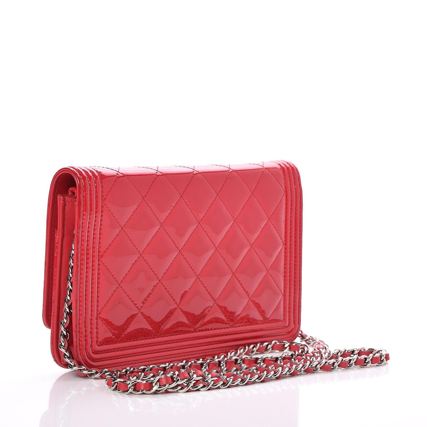 Patent Calfskin Quilted Boy Wallet On Chain WOC Pink