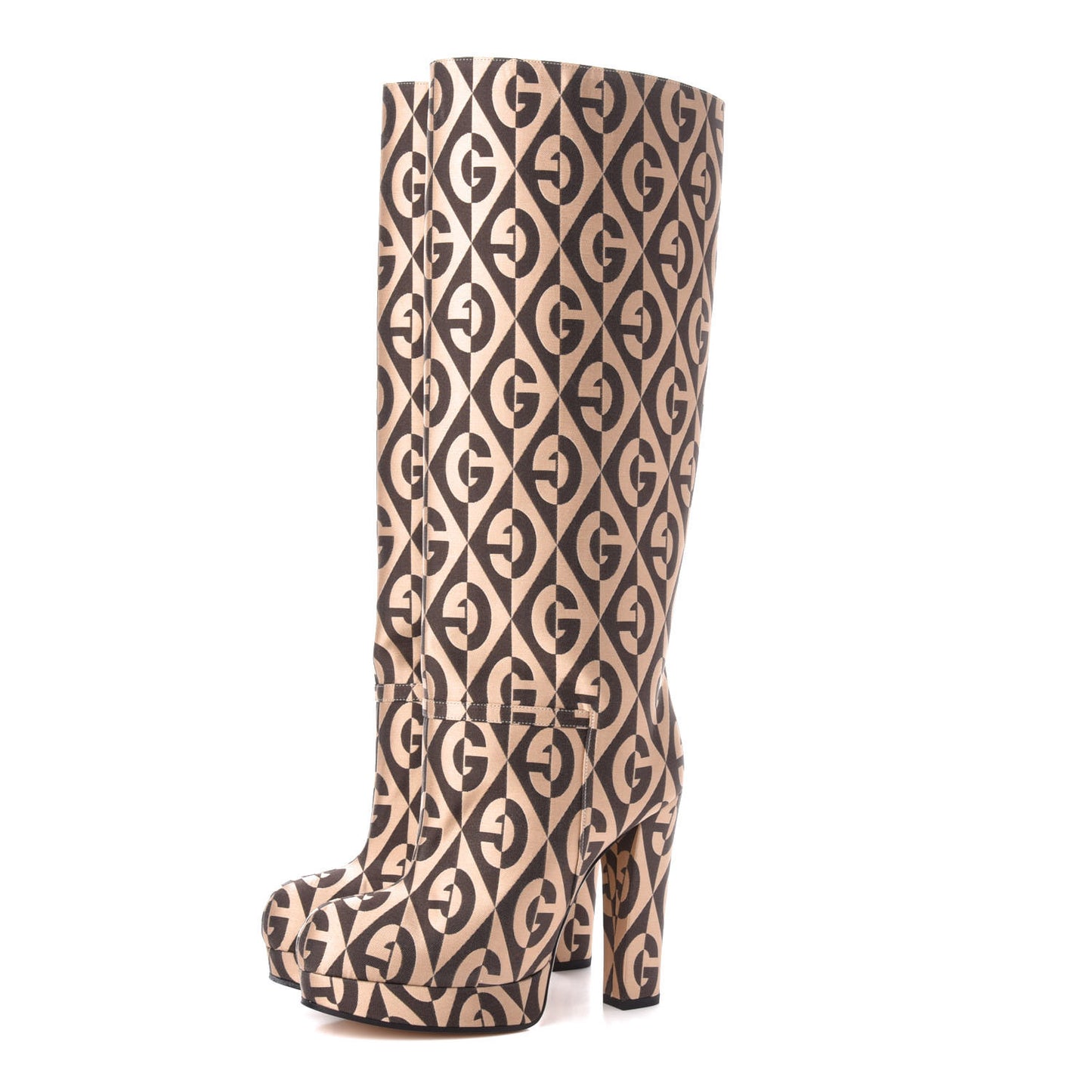 Fabric G Rhombus Print Platform Boots 36 Beige Cocoa