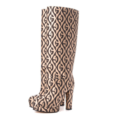Gucci Fabric G Rhombus Print Platform Boots 36 Beige Cocoa 3 of 9