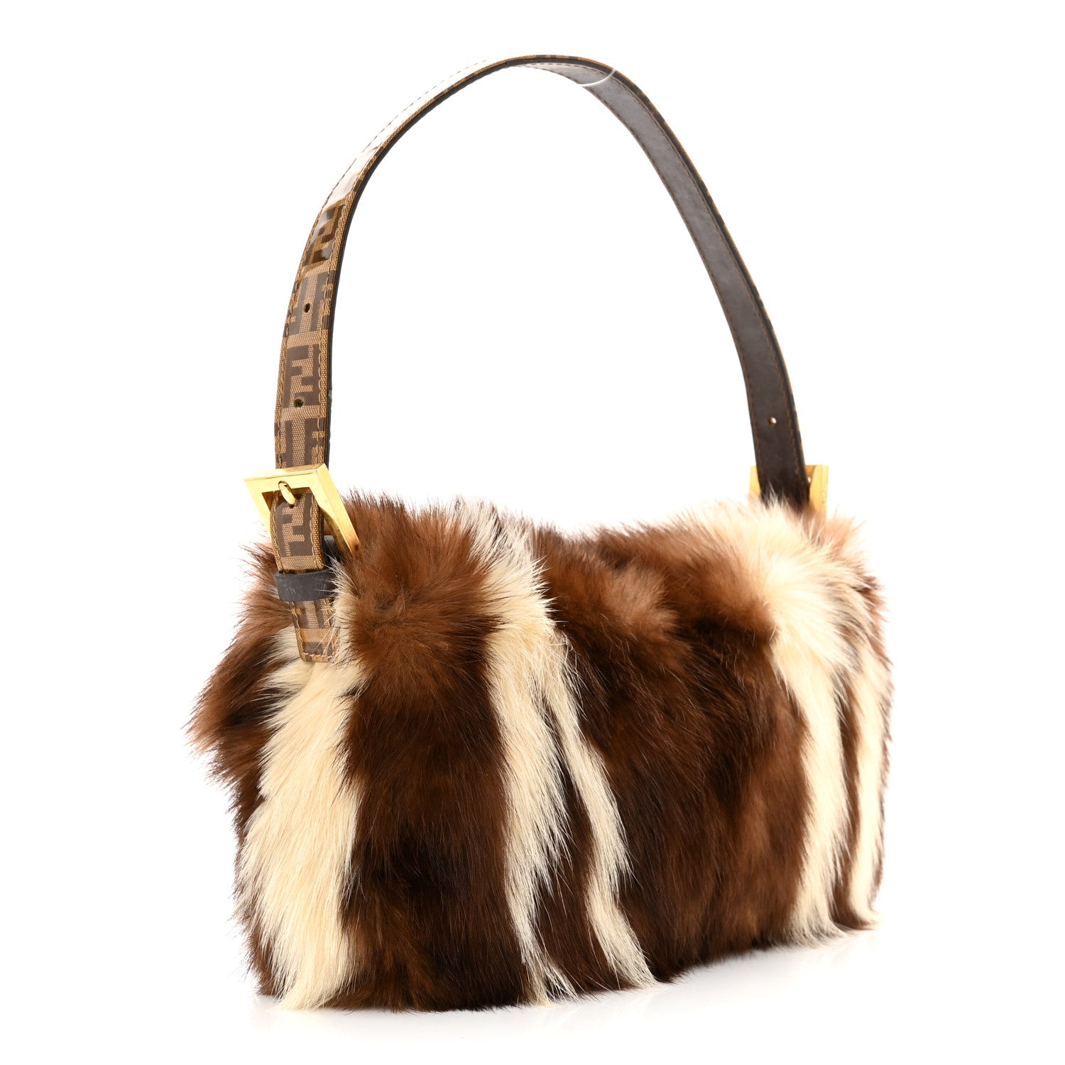 Fendi Vinyl Zucchino Skunk Fur Baguette Tobacco Multicolor 1235237