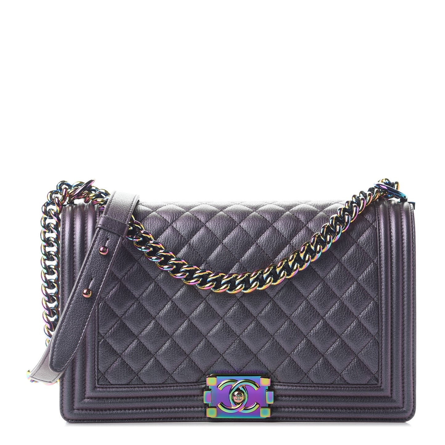 Iridescent Goatskin Quilted New Medium Boy Flap Purple
