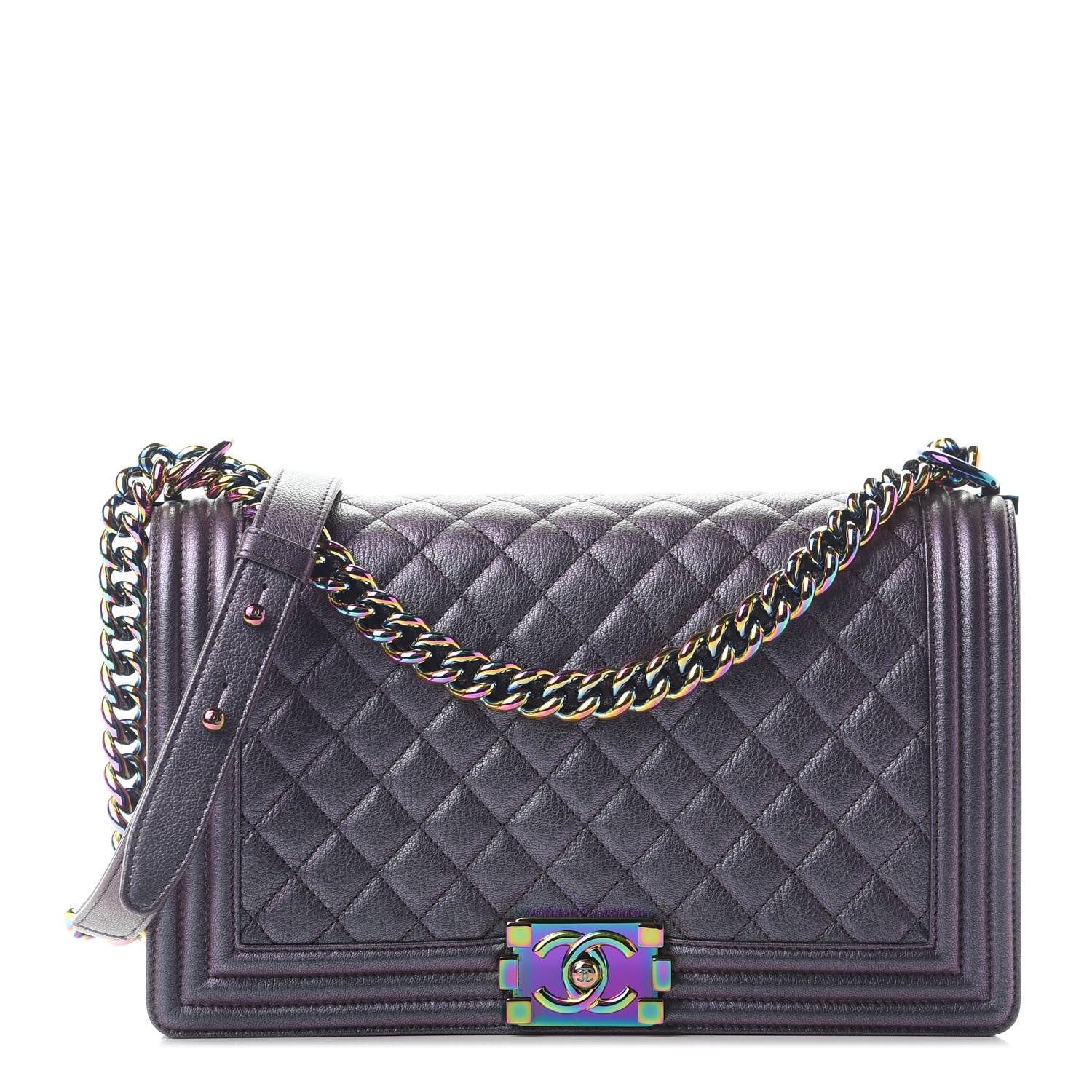 Chanel Iridescent Goatskin Quilted New Medium Boy Flap Purple 1 of 9