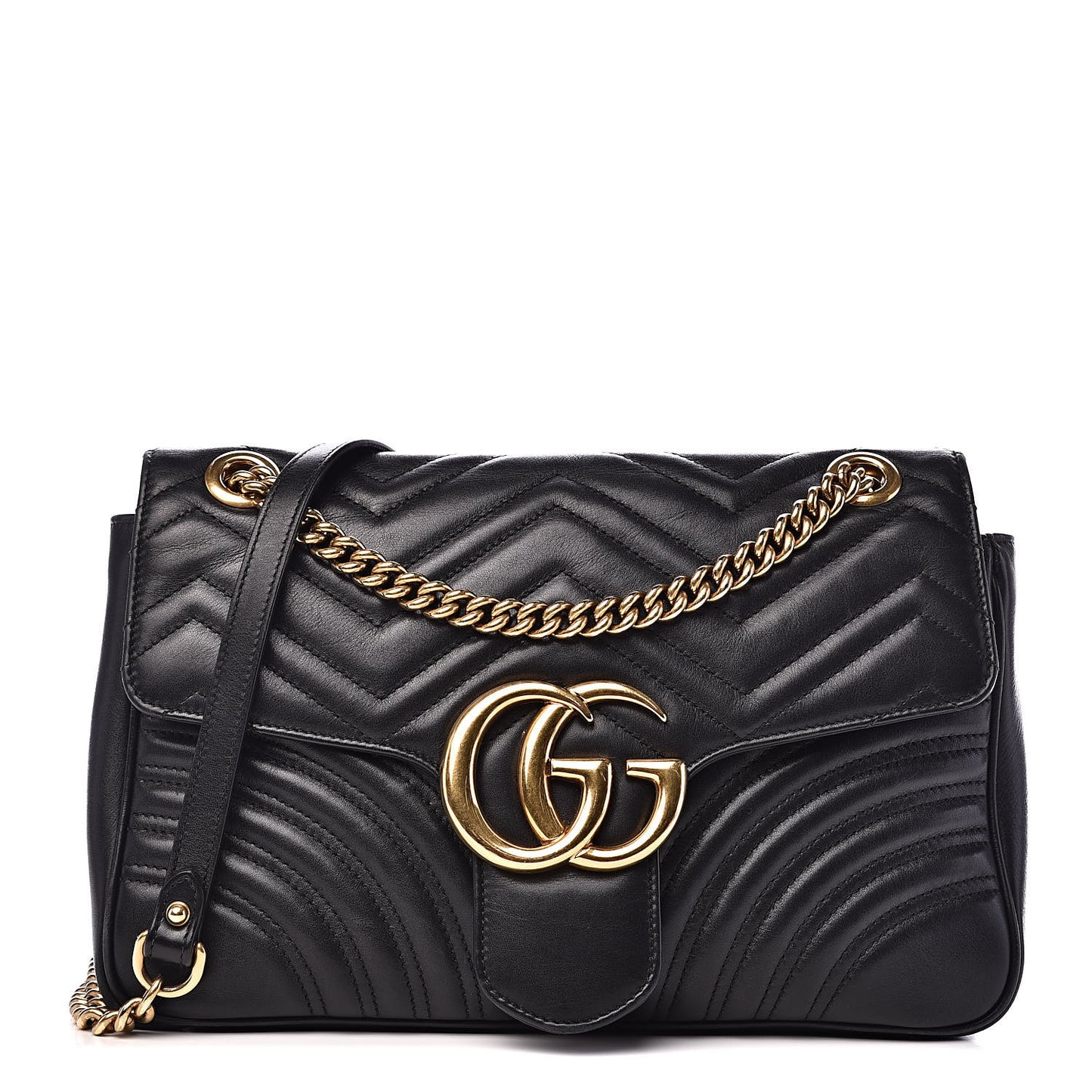 Calfskin Matelasse Medium GG Marmont Shoulder Bag Black