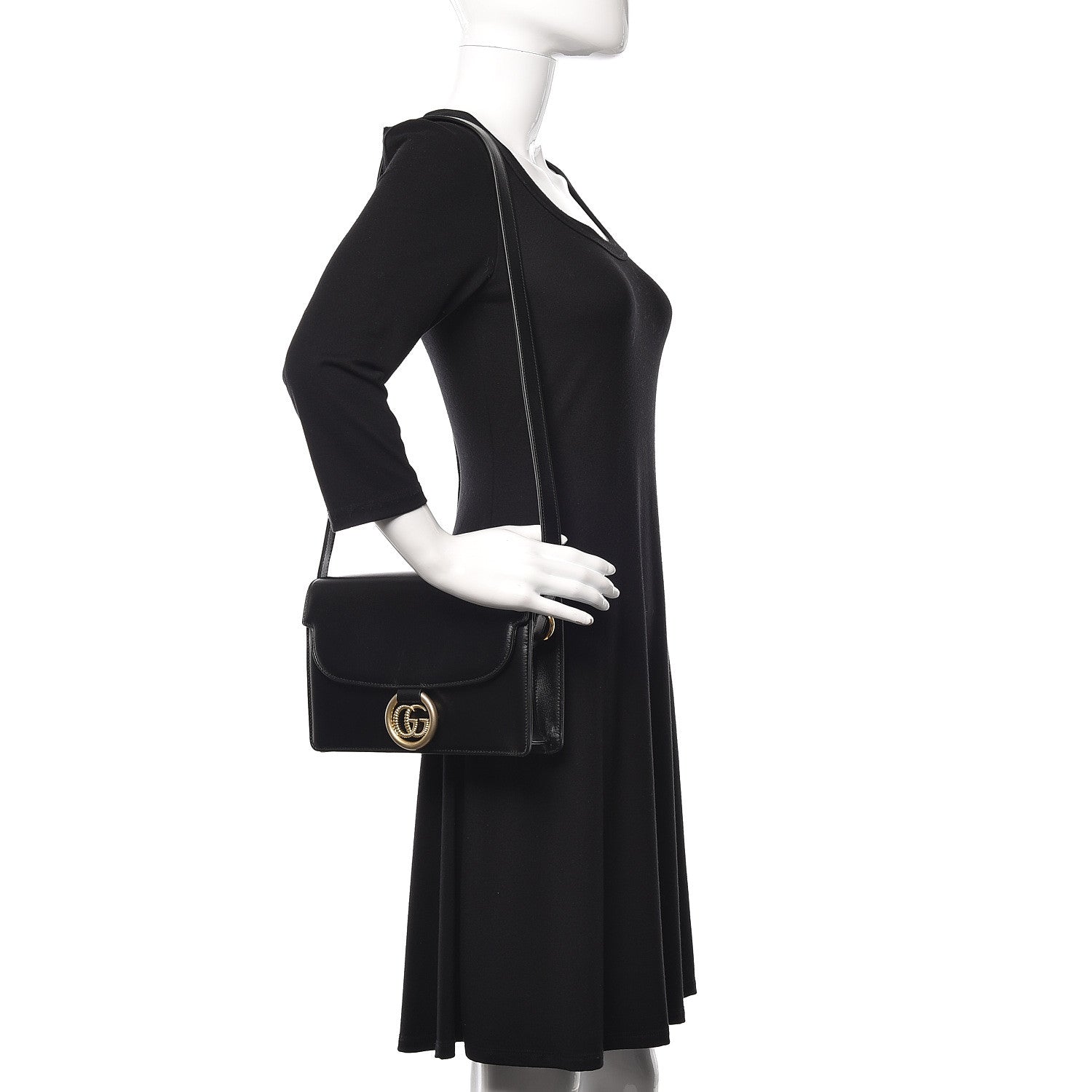 Gucci Textured Calfskin Small Torchon GG Ring Shoulder Bag Black 2 of 11