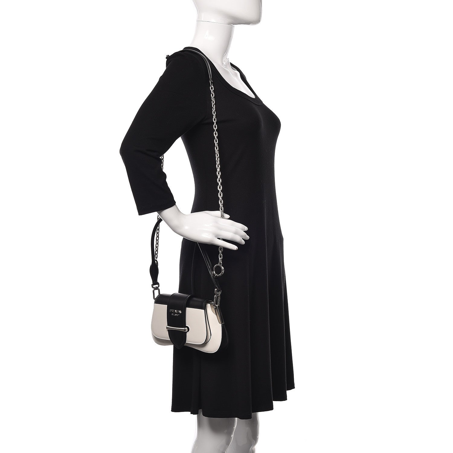 Prada City Calfskin Sidonie Shoulder Bag White Black 2 of 8