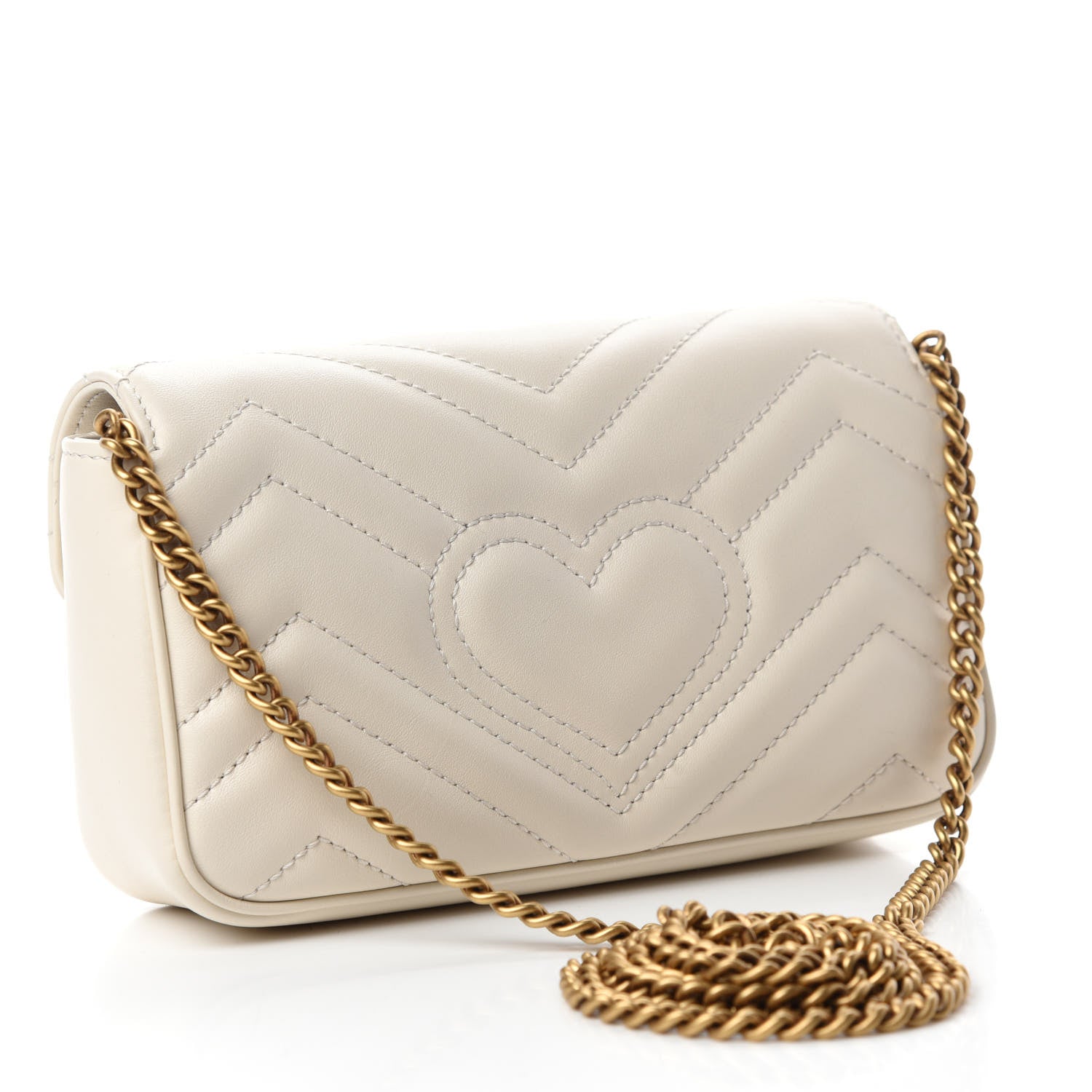 Gucci Calfskin Matelasse Super Mini GG Marmont Shoulder Bag White 3 of 11