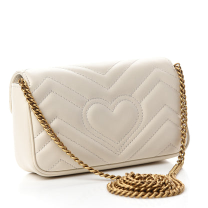 Gucci Calfskin Matelasse Super Mini GG Marmont Shoulder Bag White 3 of 11