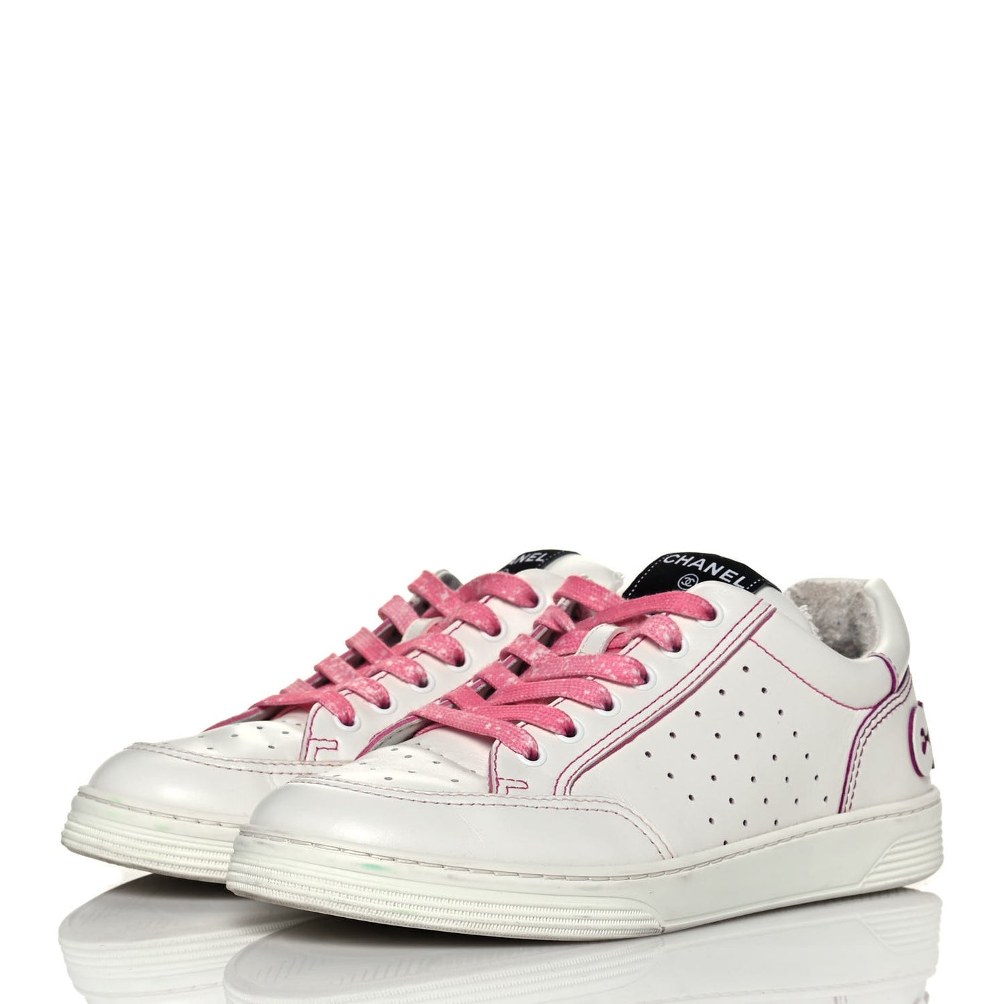 Calfskin Womens Logo Sneakers 40 White Pink