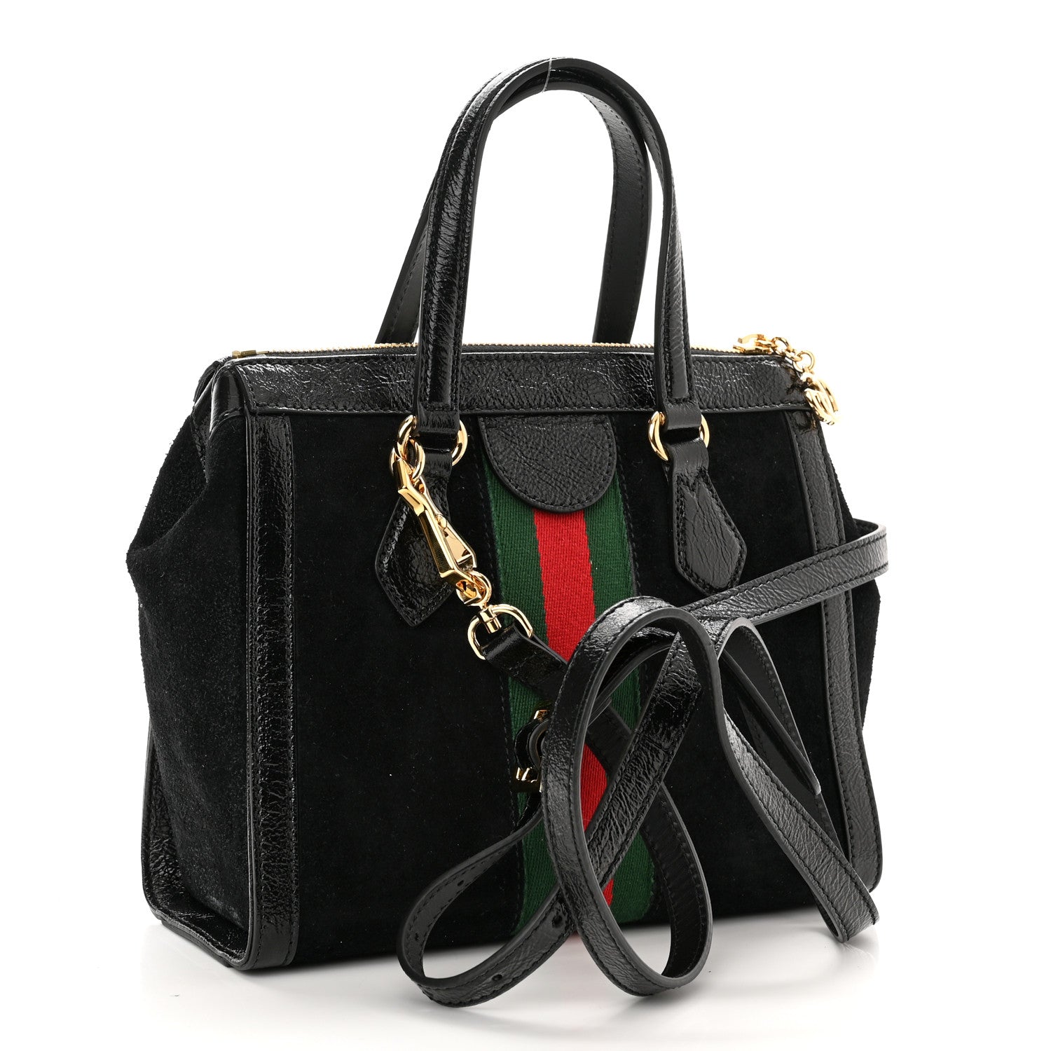 Gucci Suede Patent GG Web Small Ophidia Tote Bag Black 3 of 10