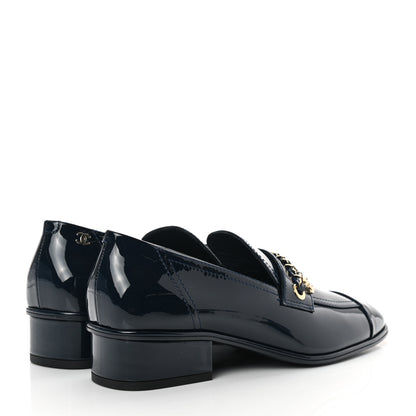 Chanel Patent Calfskin CC Chain Mocassin Loafers 38 Blue 4 of 9