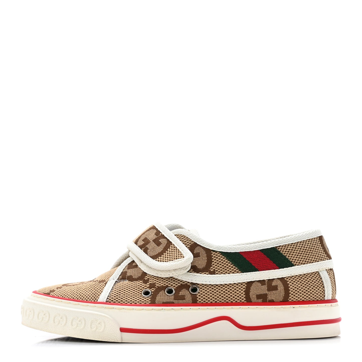 Monogram Jumbo GG Web Womens 1977 Tennis Velcro Strap Sneakers 35 Camel Ebony Mystic White