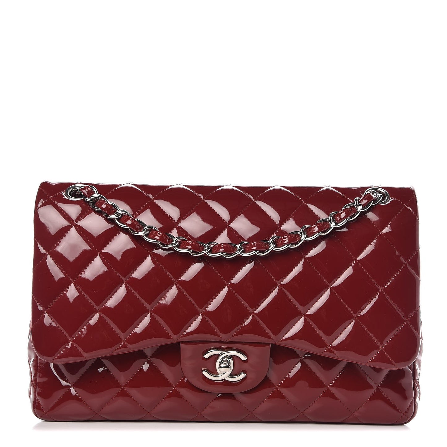 Patent Quilted Jumbo Double Flap Dark Red