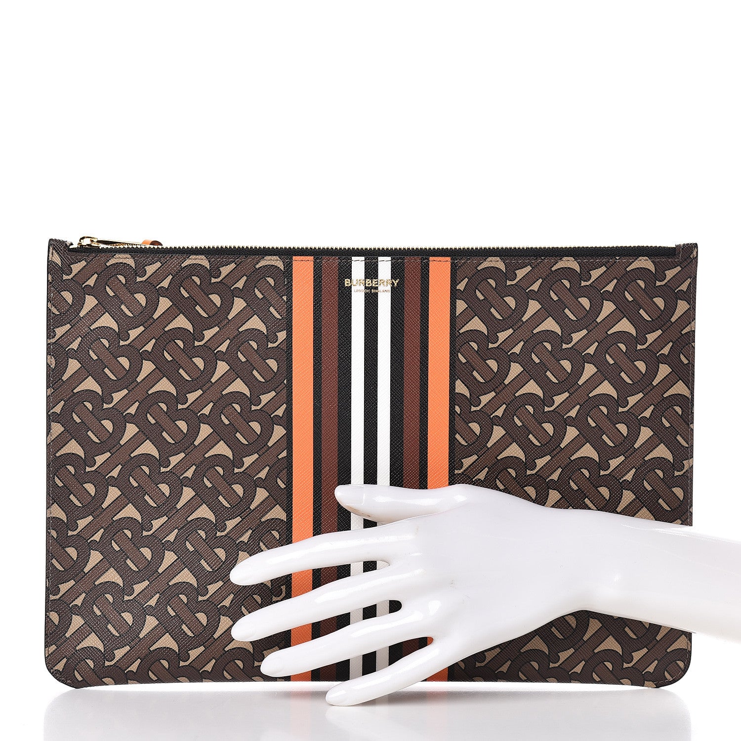 Burberry E-Canvas Monogram Stripe Zip Pouch Bridle Brown 2 of 8
