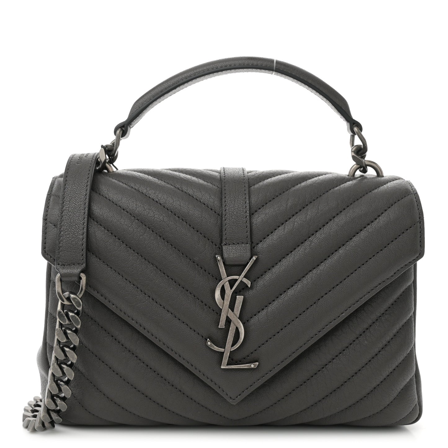 Sheepskin Matelasse Chevron Monogram Medium College Bag Asphalt