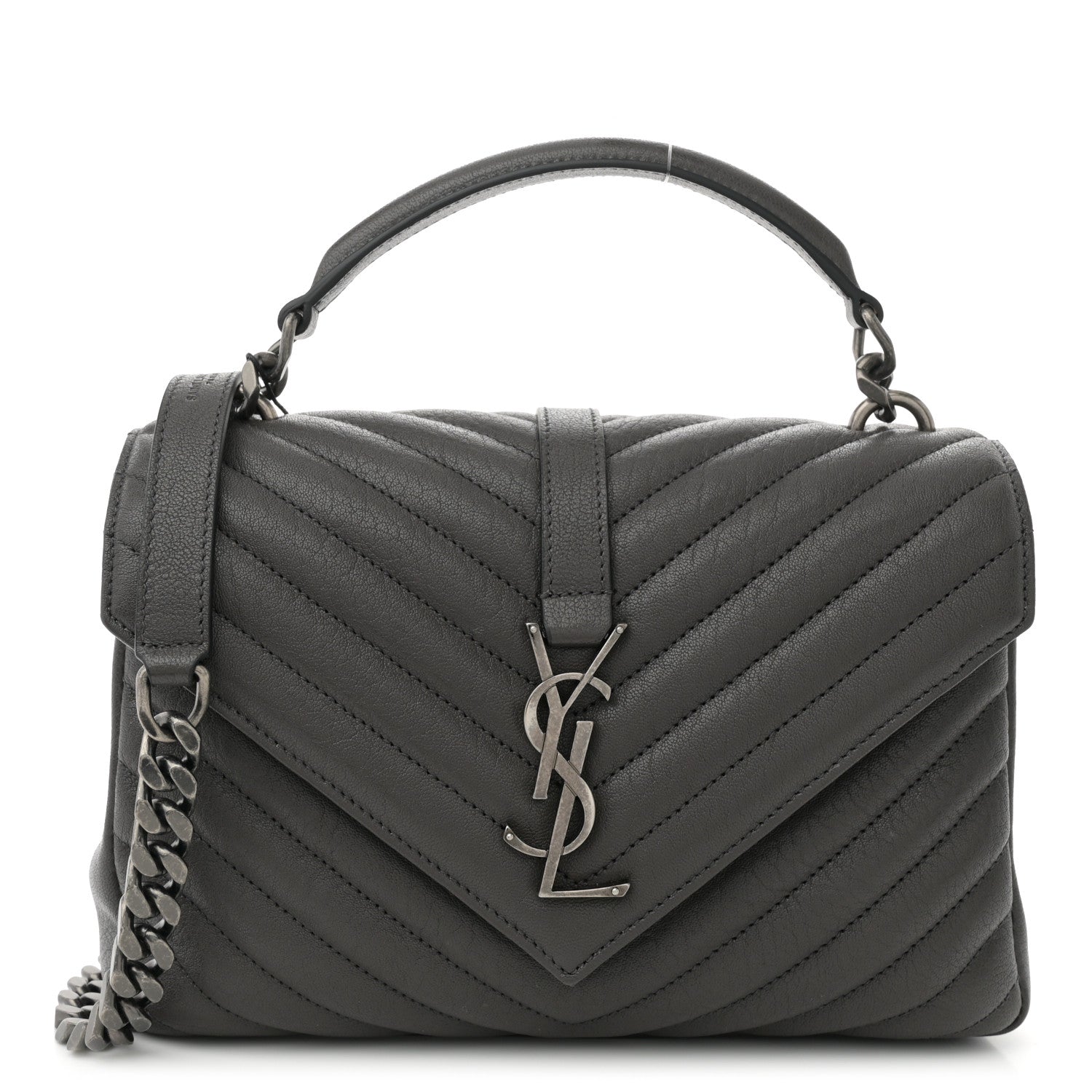 Saint Laurent Sheepskin Matelasse Chevron Monogram Medium College Bag Asphalt 1 of 10