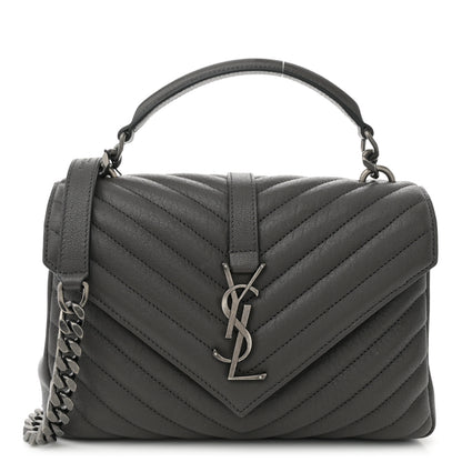 Saint Laurent Sheepskin Matelasse Chevron Monogram Medium College Bag Asphalt 1 of 10