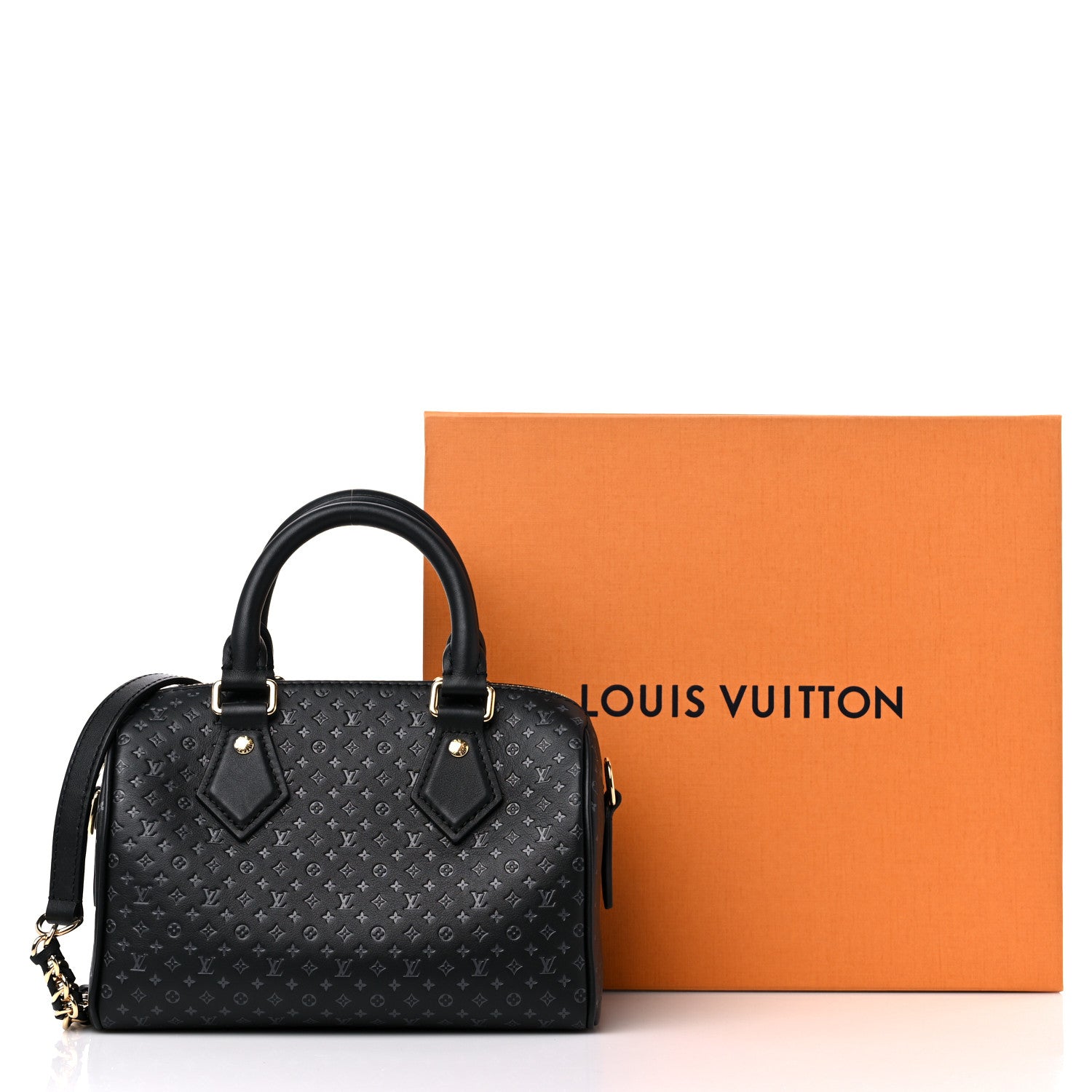 Louis Vuitton Calfskin Nanogram Embossed Speedy 20 Black 9 of 9