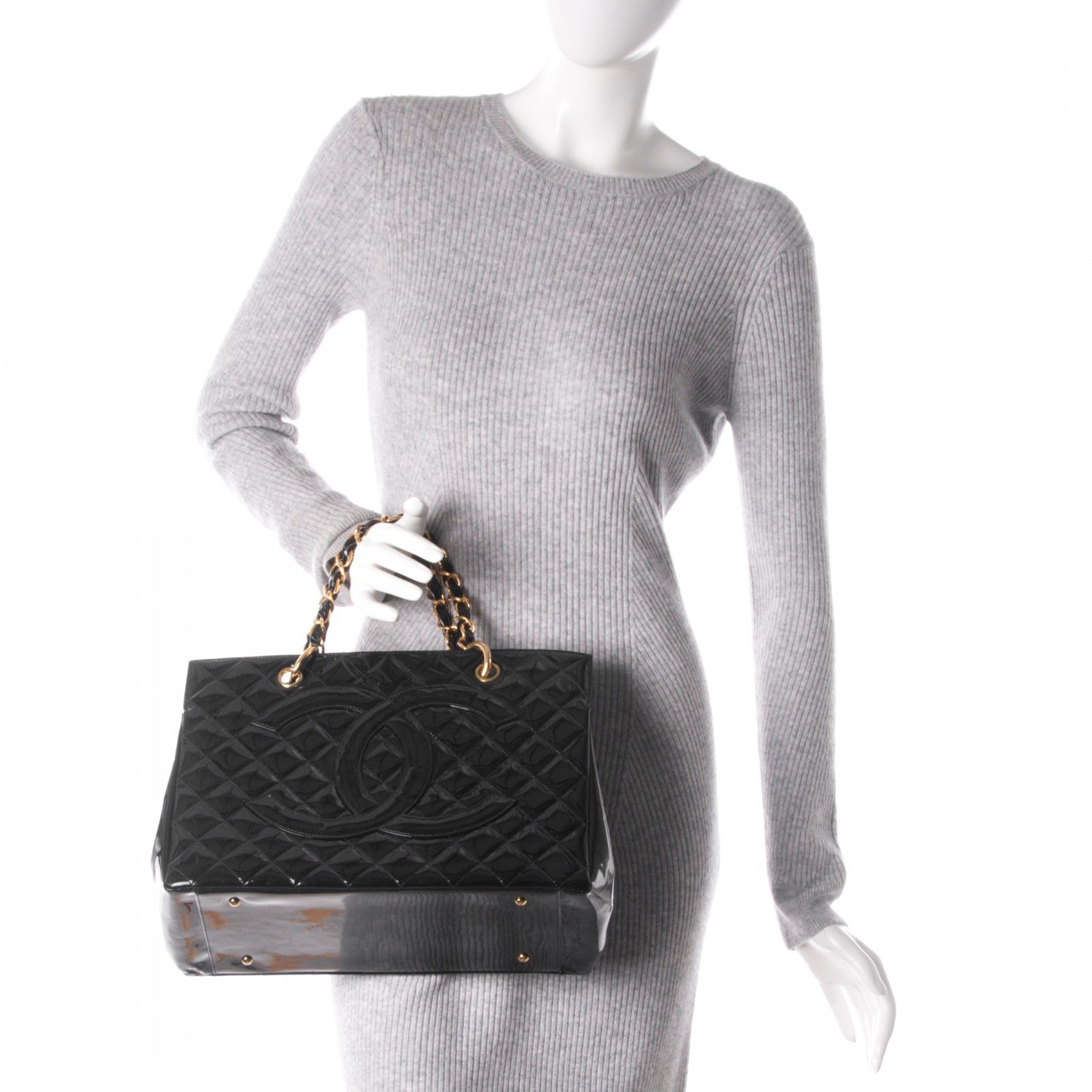 Chanel Patent Grand Shopping Tote GST Black 2 of 8