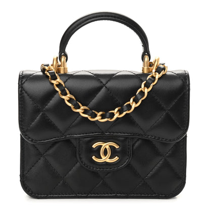 Chanel Lambskin Quilted Top Handle Flap Coin Purse With Chain Black 1 of 14