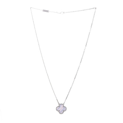 Van Cleef & Arpels 18K White Gold Chalcedony Vintage Alhambra Pendant Necklace 3 of 8