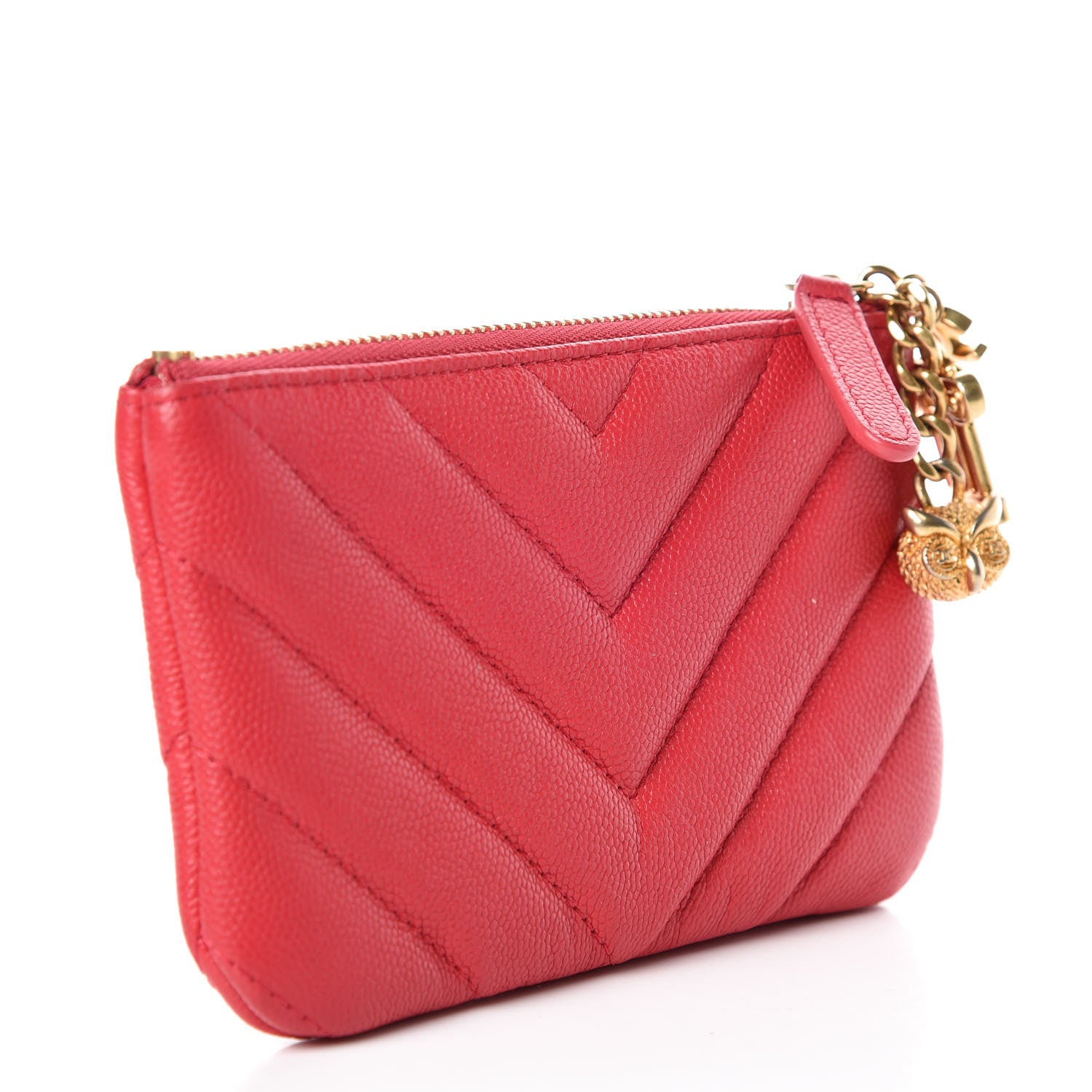 Chanel Caviar Chevron Quilted Small Ancient Greek Charms Cosmetic Case Dark Pink 3 of 8