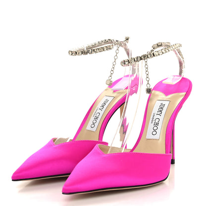 Jimmy Choo Satin Crystal Saeda 100 Pumps 38 Fuchsia 3 of 9
