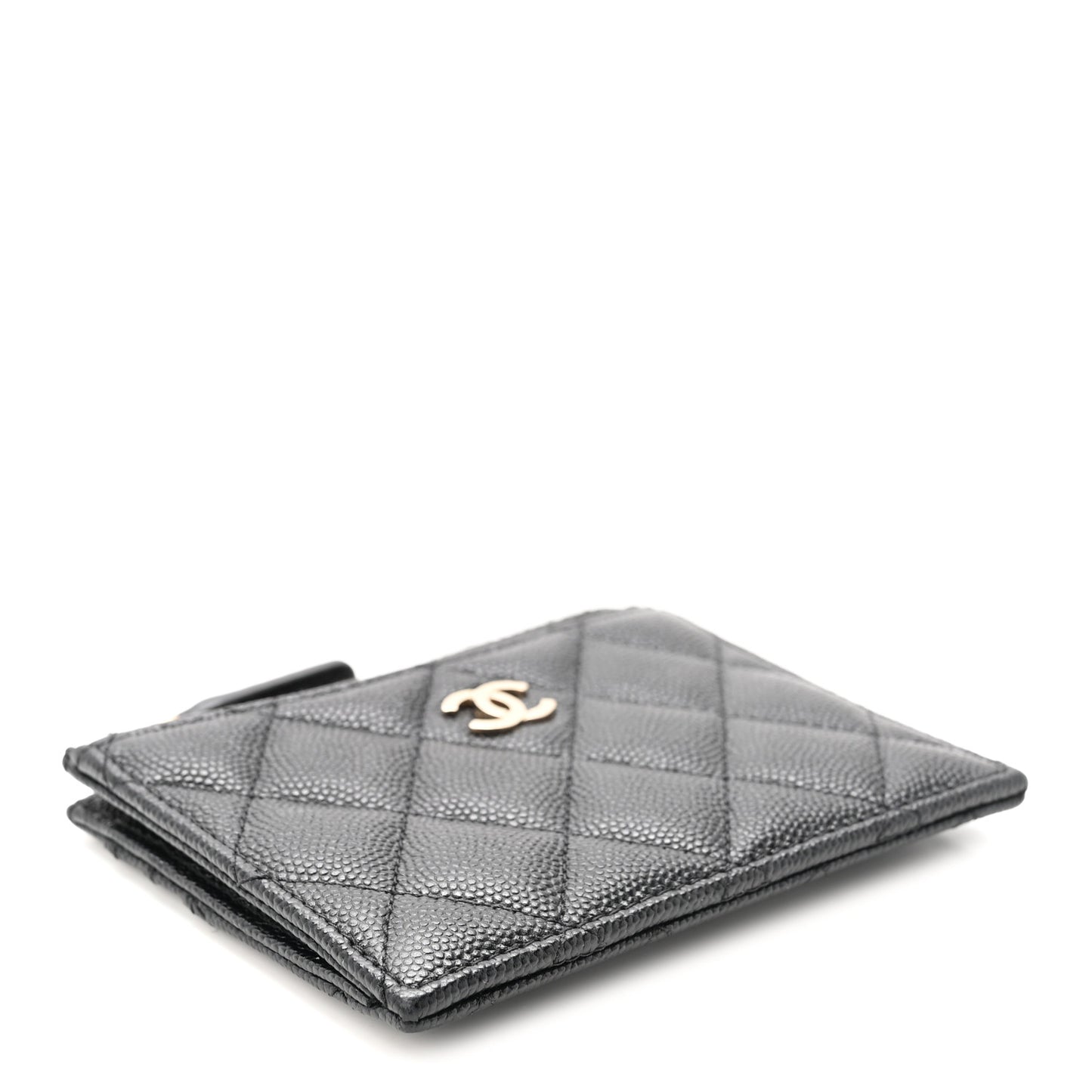Caviar Quilted CC Zip Card Holder Black