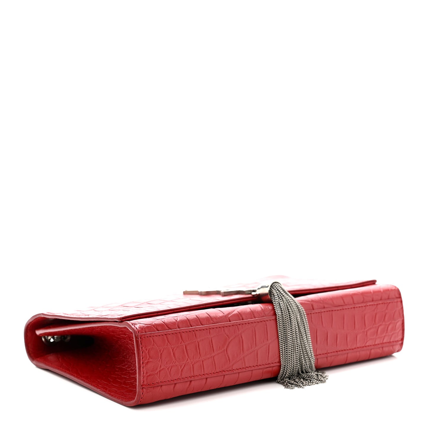 Calfskin Crocodile Embossed Medium Classic Monogram Kate Tassel Satchel New Red
