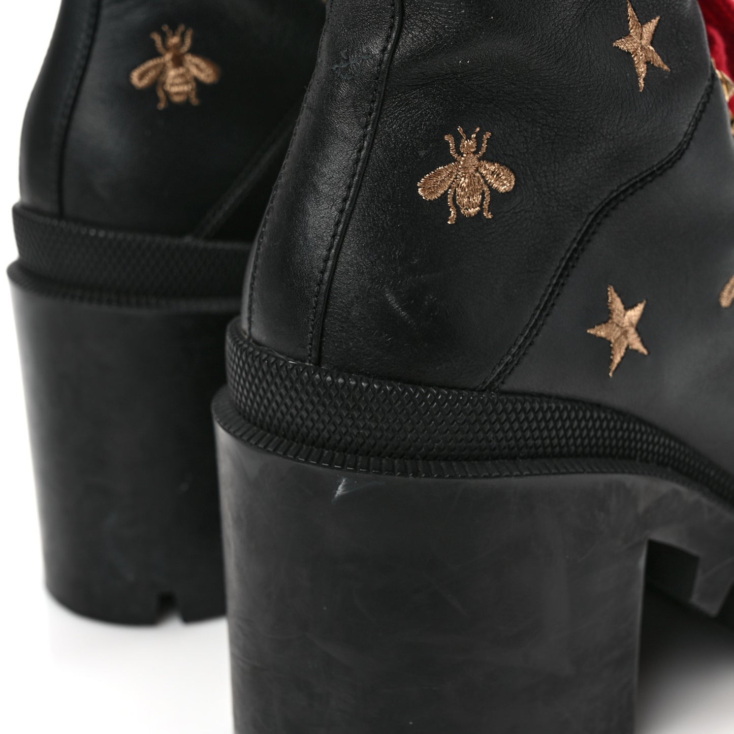 Calfskin Embroidered Lace Up Combat Ankle Boots 40 Black
