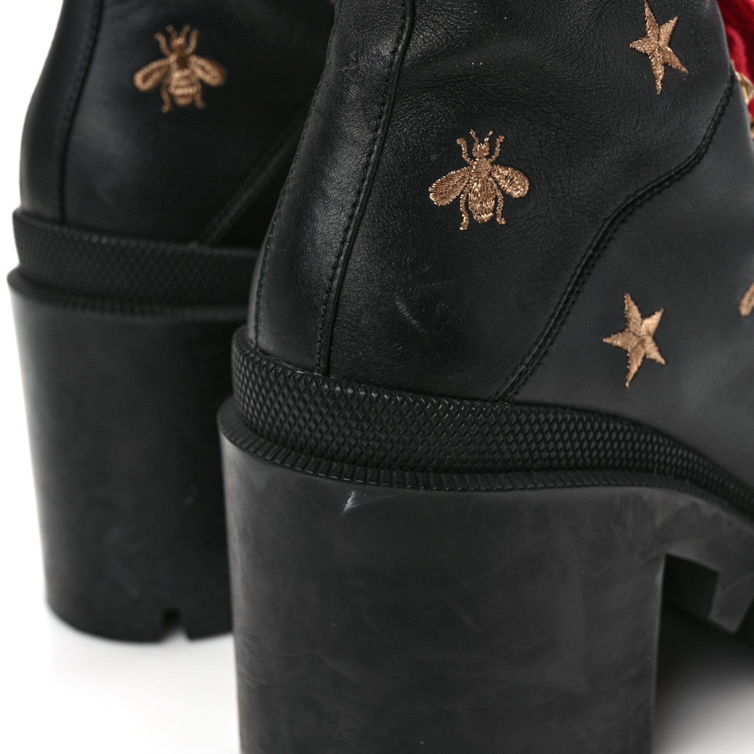 Gucci Calfskin Embroidered Lace Up Combat Ankle Boots 40 Black 9 of 9